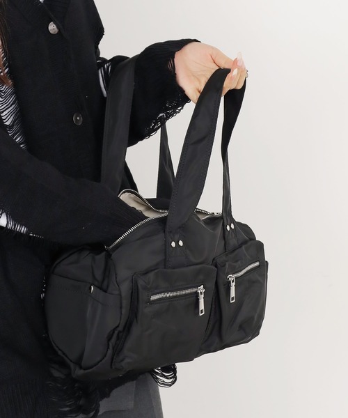 Chick(チック)の「▲Double Pocket Bag / ダブルポケットボストンバッグ(ハンドバッグ・レディース・カーキ/ブラック/ホワイト・FREE)」の16枚目の写真