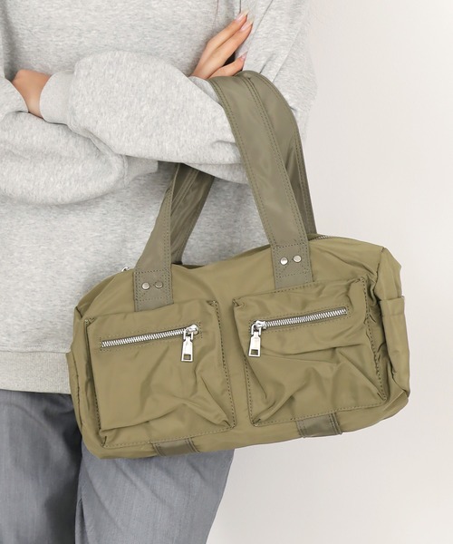 Chick(チック)の「▲Double Pocket Bag / ダブルポケットボストンバッグ(ハンドバッグ・レディース・カーキ/ブラック/ホワイト・FREE)」の18枚目の写真