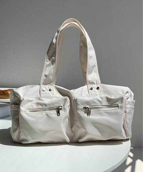 Chick(チック)の「▲Double Pocket Bag / ダブルポケットボストンバッグ(ハンドバッグ・レディース・カーキ/ブラック/ホワイト・FREE)」の22枚目の写真