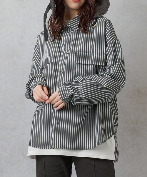 Lull(ルル)の「【Lull / ルル】ワイドシルエットワークシャツ(シャツ/ブラウス・レディース・ブラック×ホワイト/ホワイト×ブラック/ブルー系その他/サックスブルー系/ベージュ/カーキ・ONESIZE)」の3枚目の写真