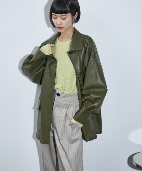 THE YOn(ザヨン)の「ドットスタッズリップルトップス(Tシャツ/カットソー・レディース・アイボリー/ブラック/ライム/ベージュ/グレイッシュベージュ・FREE)」の14枚目の写真