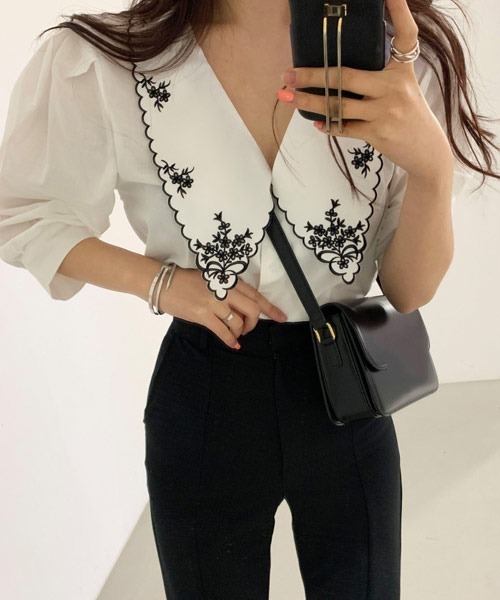 i-dare（アイディア）の「【i-dare】刺繍襟シャツ（シャツ/ブラウス・レディース・ホワイト/ブラック・MEDIUM/LARGE/X-LARGE）」の4枚目の写真