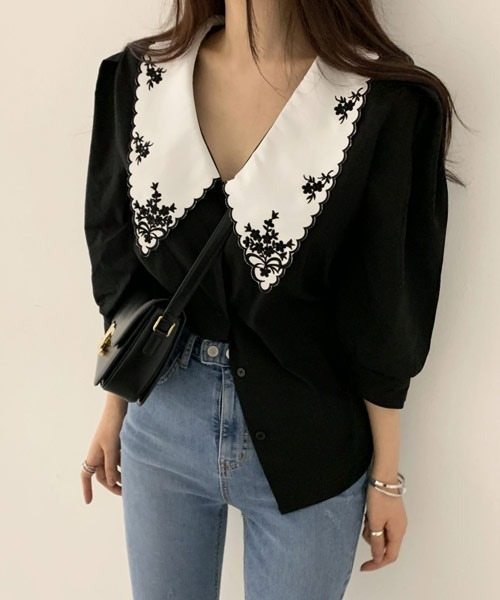 i-dare（アイディア）の「【i-dare】刺繍襟シャツ（シャツ/ブラウス・レディース・ホワイト/ブラック・MEDIUM/LARGE/X-LARGE）」の6枚目の写真