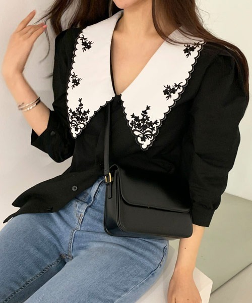 i-dare（アイディア）の「【i-dare】刺繍襟シャツ（シャツ/ブラウス・レディース・ホワイト/ブラック・MEDIUM/LARGE/X-LARGE）」の7枚目の写真