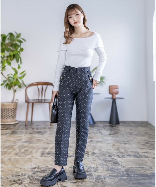 clear（クリア）の「ドット柄ストレッチテーパードパンツ[低身長用サイズ有]（スラックス・レディース・グリーン系その他/ブラック・S/M/XS）」の12枚目の写真