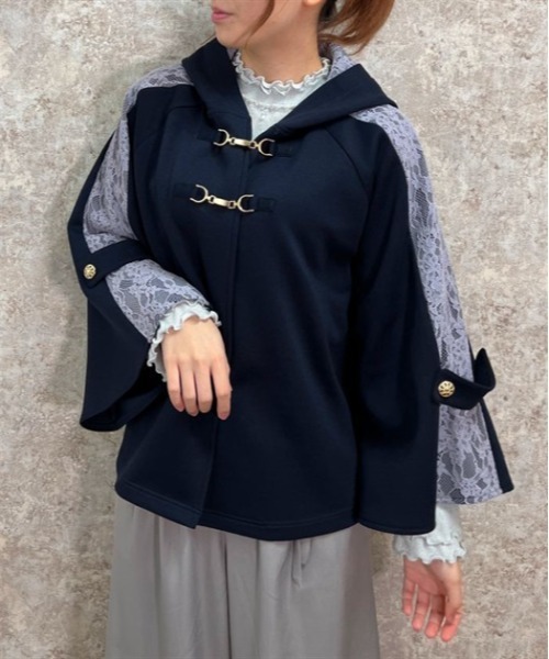axes femme（アクシーズファム）の「花粉ガードレース切替ケープ（カーディガン/ボレロ・レディース・キナリ/ネイビー/ピンク・FREE）」の2枚目の写真