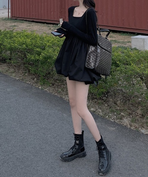 スクエアネック長袖バルーンワンピース（ワンピース）｜deux amour  