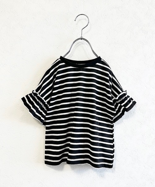 LSP WOW（エルエスピーワオ）の「【LSP WOW!】ガールズ袖フリルTシャツ（80～130cm）（Tシャツ/カットソー・キッズ・ラベンダー/チャコール/ピンク/オフホワイト/ピンク系その他/ホワイト系その他/ブラック系その他・110/100/90/80/130/120）」の4枚目の写真