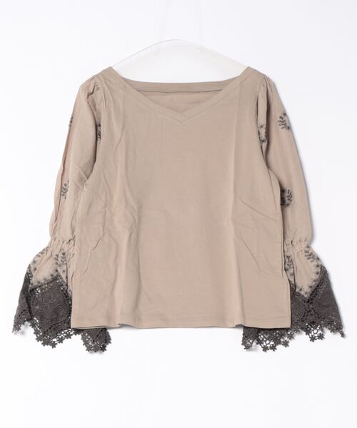 REAL CUBE（リアルキューブ）の「コットンレーススリーブトップス（Tシャツ/カットソー・レディース・ベージュ/アイボリー・M）」の2枚目の写真