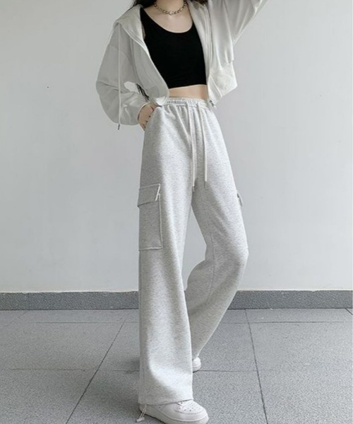 CANVAS+(キャンバスプラス)の「【CANVAS+】スウェットカーゴパンツ(カーゴパンツ・レディース・ライトグレー/ピンク/グレー/ブラック・M)」の13枚目の写真
