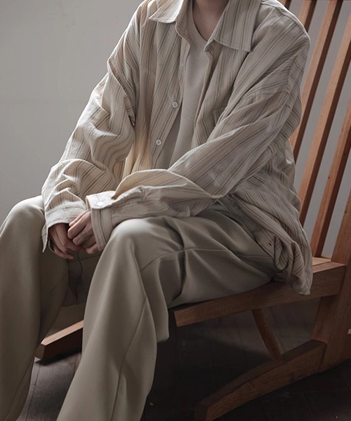 WARAIJOGO(ワライジョウゴ)の「/WARAIJOGO/ストライプ長袖シャツ(シャツ/ブラウス・メンズ・ブラウン/アイボリー・FREE)」の2枚目の写真