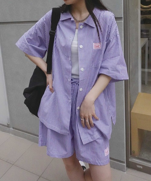 CORNERS(コーナーズ)の「ストライプハーフスリーブシャツ【SET UP可能】(シャツ/ブラウス・レディース・ブラック/ミント/ブルー・M)」の16枚目の写真