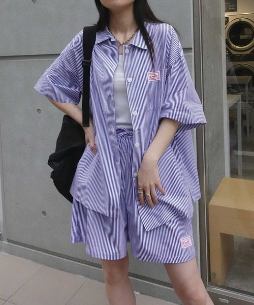 CORNERS(コーナーズ)の「ストライプハーフスリーブシャツ【SET UP可能】(シャツ/ブラウス・レディース・ブラック/ミント/ブルー・M)」の5枚目の写真