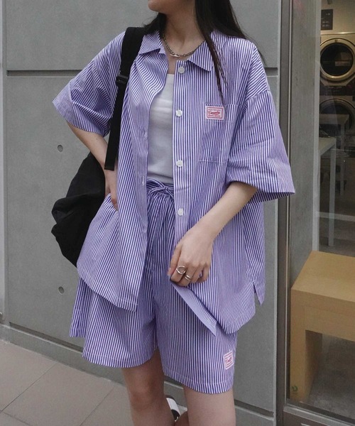 CORNERS(コーナーズ)の「ストライプハーフスリーブシャツ【SET UP可能】(シャツ/ブラウス・レディース・ブラック/ミント/ブルー・M)」の6枚目の写真