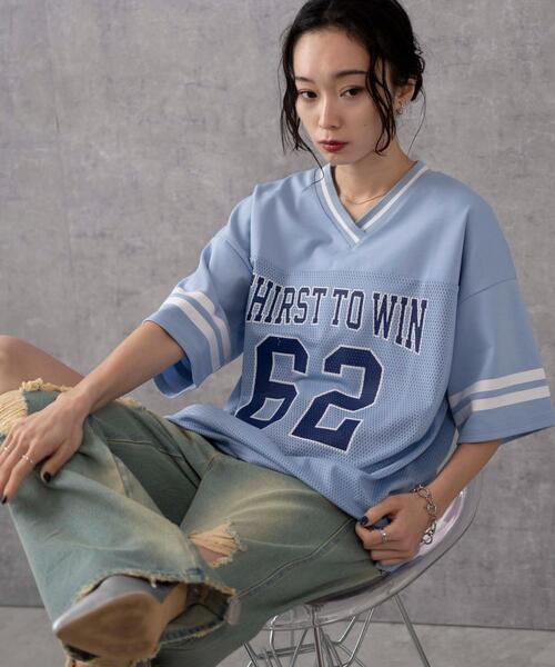 WEGO（ウィゴー）の「WEGO/ナンバリングメッシュビッグT（Tシャツ/カットソー・レディース・ピンク/ブラック/サックスブルー/ホワイト/その他1・FREE）」の3枚目の写真