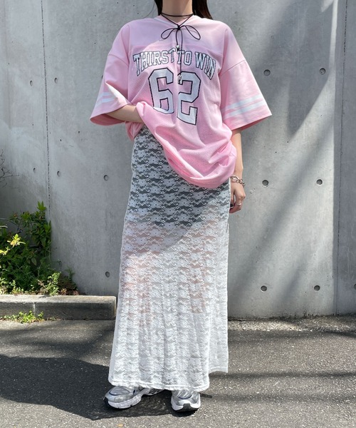 WEGO（ウィゴー）の「WEGO/ナンバリングメッシュビッグT（Tシャツ/カットソー・レディース・ピンク/ブラック/サックスブルー/ホワイト/その他1・FREE）」の7枚目の写真