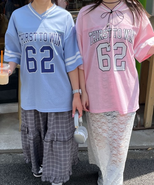 WEGO（ウィゴー）の「WEGO/ナンバリングメッシュビッグT（Tシャツ/カットソー・レディース・ピンク/ブラック/サックスブルー/ホワイト/その他1・FREE）」の14枚目の写真