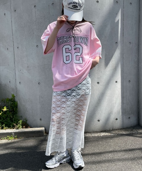 WEGO（ウィゴー）の「WEGO/ナンバリングメッシュビッグT（Tシャツ/カットソー・レディース・ピンク/ブラック/サックスブルー/ホワイト/その他1・FREE）」の6枚目の写真