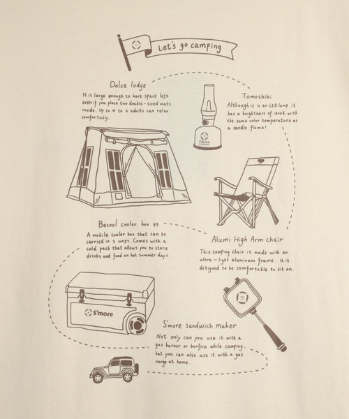 S'more（スモア）の「COTTON T SHIRTS - S'more gear illustration (SS)（Tシャツ/カットソー・レディース・ベージュ/カーキ/ブラウン・MEDIUM/SMALL/X-LARGE/LARGE）」の21枚目の写真