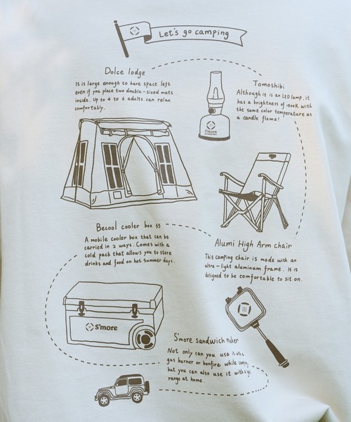 S'more（スモア）の「COTTON T SHIRTS - S'more gear illustration (SS)（Tシャツ/カットソー・レディース・ベージュ/カーキ/ブラウン・MEDIUM/SMALL/X-LARGE/LARGE）」の13枚目の写真