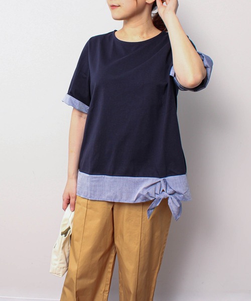 MB mint breeze(エムビーミントブリーズ)の「【L~5L 大きいサイズ】異素材リボンヘムカットソー(Tシャツ/カットソー・レディース・カーキ/ネイビー・LL/3L/4L/5L/L)」の3枚目の写真