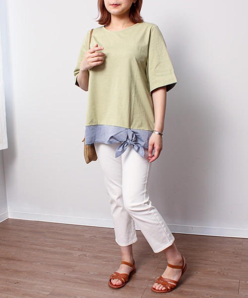 MB mint breeze(エムビーミントブリーズ)の「【L~5L 大きいサイズ】異素材リボンヘムカットソー(Tシャツ/カットソー・レディース・カーキ/ネイビー・LL/3L/4L/5L/L)」の4枚目の写真