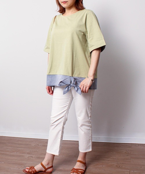 MB mint breeze(エムビーミントブリーズ)の「【L~5L 大きいサイズ】異素材リボンヘムカットソー(Tシャツ/カットソー・レディース・カーキ/ネイビー・LL/3L/4L/5L/L)」の5枚目の写真