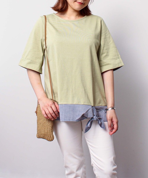MB mint breeze(エムビーミントブリーズ)の「【L~5L 大きいサイズ】異素材リボンヘムカットソー(Tシャツ/カットソー・レディース・カーキ/ネイビー・LL/3L/4L/5L/L)」の6枚目の写真