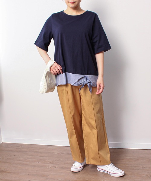 MB mint breeze(エムビーミントブリーズ)の「【L~5L 大きいサイズ】異素材リボンヘムカットソー(Tシャツ/カットソー・レディース・カーキ/ネイビー・LL/3L/4L/5L/L)」の7枚目の写真