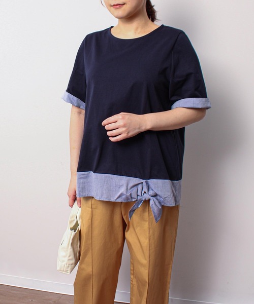 MB mint breeze(エムビーミントブリーズ)の「【L~5L 大きいサイズ】異素材リボンヘムカットソー(Tシャツ/カットソー・レディース・カーキ/ネイビー・LL/3L/4L/5L/L)」の9枚目の写真