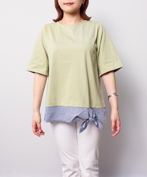 MB mint breeze(エムビーミントブリーズ)の「【L~5L 大きいサイズ】異素材リボンヘムカットソー(Tシャツ/カットソー・レディース・カーキ/ネイビー・LL/3L/4L/5L/L)」の10枚目の写真