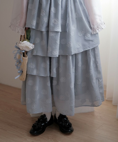 miolite(ミオライト)の「フローラル フリル ティアード スカート miolite(スカート・レディース・グリーン/アイボリー・M)」の10枚目の写真