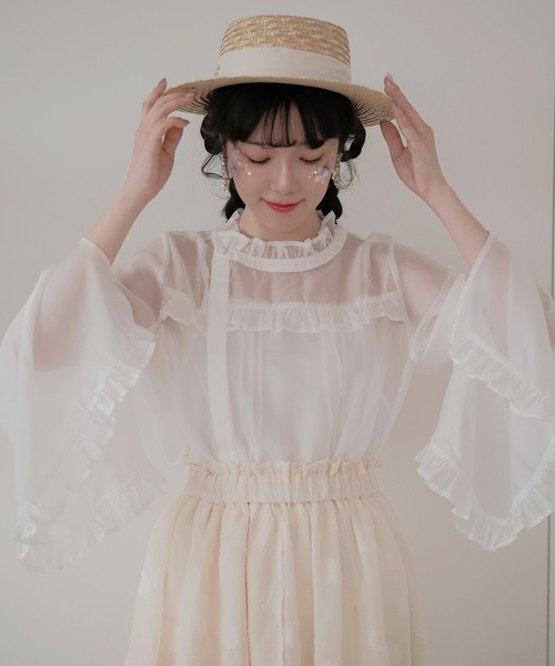 miolite(ミオライト)の「フローラル フリル ティアード スカート miolite(スカート・レディース・グリーン/アイボリー・M)」の15枚目の写真
