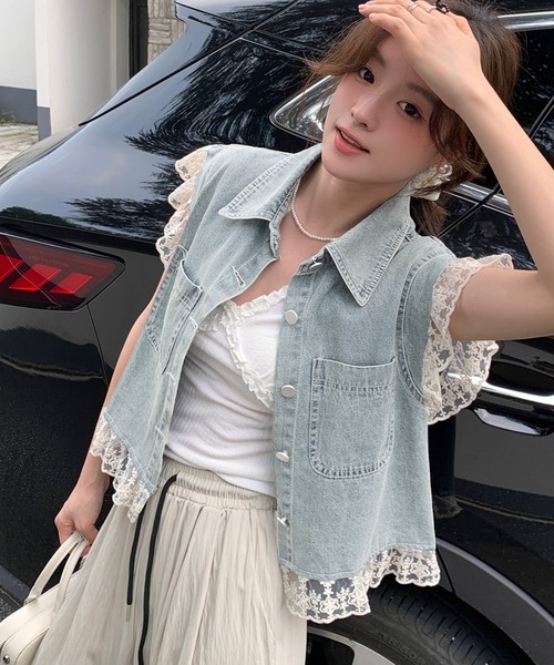 ヘムフリルデニムベスト Eimee Law（エイミーロウ）の「ヘムフリルデニムベスト（ベスト