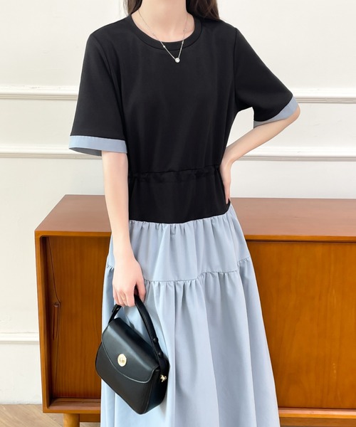 ABITOKYO(アビトーキョー)の「バイカラー異素材ドッキングワンピース(ワンピース・レディース・ブルー/ブルー系その他/ブラック系その他・L/M/XL)」の8枚目の写真