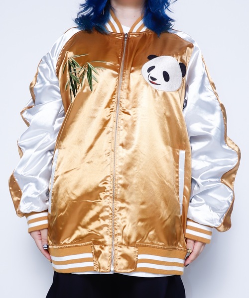 飛翔白鷺 日本 スカジャン 2面使い 限定 y2k 最高satin unisex スカジャン 鷹に薔薇 別珍 日本製本格刺繍 2Lサイズ : takafuku1915