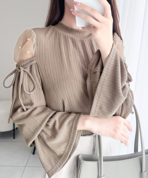 mily bilet(ミウィビレット)の「【mily bilet】どこから見ても胸キュンな贅沢デザイン。肩チュールシアーパール付きリブリボンカットソー(Tシャツ/カットソー・レディース・ブラック/アイボリー/モカ・LARGE/MEDIUM/SMALL/X-LARGE)」の13枚目の写真
