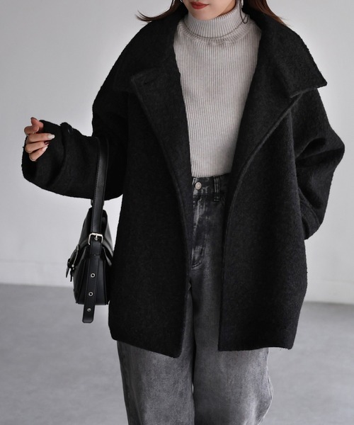 Riberry（リベリー）の「ミドル丈スタンドカラーコート（ステンカラーコート・レディース・ベージュ/ダークブラウン/ブラック/グレー・MEDIUM）」の2枚目の写真