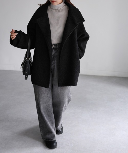 Riberry（リベリー）の「ミドル丈スタンドカラーコート（ステンカラーコート・レディース・ベージュ/ダークブラウン/ブラック/グレー・MEDIUM）」の10枚目の写真