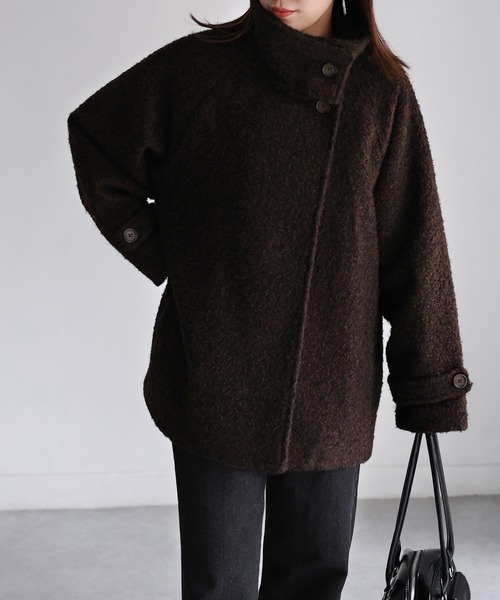 Riberry（リベリー）の「ミドル丈スタンドカラーコート（ステンカラーコート・レディース・ベージュ/ダークブラウン/ブラック/グレー・MEDIUM）」の6枚目の写真