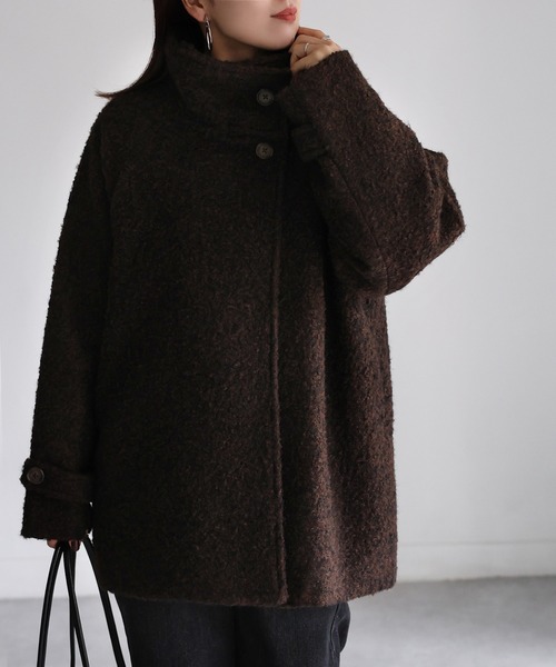 Riberry（リベリー）の「ミドル丈スタンドカラーコート（ステンカラーコート・レディース・ベージュ/ダークブラウン/ブラック/グレー・MEDIUM）」の5枚目の写真