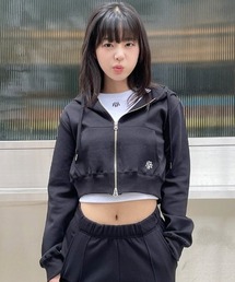 パーカー A'GEM/9 × .kom 「muah muah/ムーアムーア」 LOGO STITCH CROP HOOD ZIPUP/ロゴステッチクロ A'GEM/9 × .kom 『muah muah/ムーアムーア』 LOGO STITCH