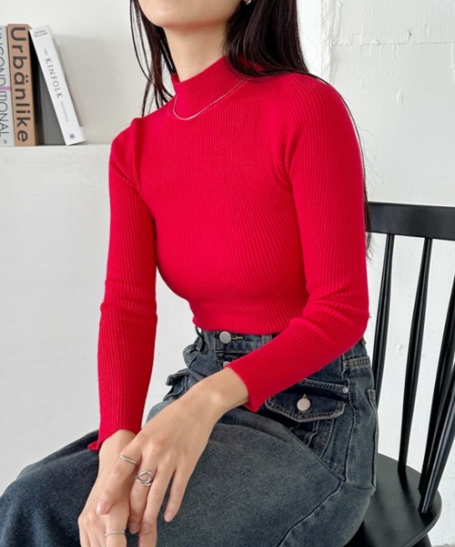 CLEA（クレア）の「リブハイネックニットトップス（ニット/セーター・レディース・アイボリー/ブラック/レッド/グレー/ブラウン/ライトピンク/ライトブルー/ホワイト・FREE）」の8枚目の写真