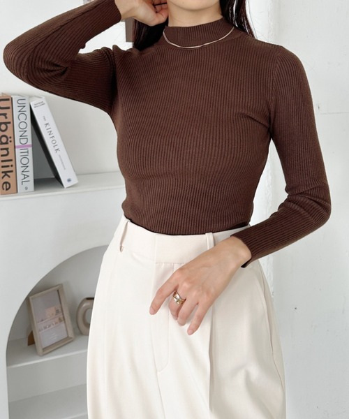 CLEA（クレア）の「リブハイネックニットトップス（ニット/セーター・レディース・アイボリー/ブラック/レッド/グレー/ブラウン/ライトピンク/ライトブルー/ホワイト・FREE）」の20枚目の写真