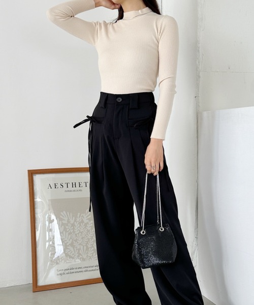 CLEA（クレア）の「リブハイネックニットトップス（ニット/セーター・レディース・アイボリー/ブラック/レッド/グレー/ブラウン/ライトピンク/ライトブルー/ホワイト・FREE）」の19枚目の写真