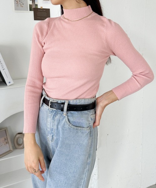 CLEA（クレア）の「リブハイネックニットトップス（ニット/セーター・レディース・アイボリー/ブラック/レッド/グレー/ブラウン/ライトピンク/ライトブルー/ホワイト・FREE）」の12枚目の写真