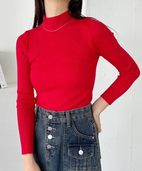 CLEA（クレア）の「リブハイネックニットトップス（ニット/セーター・レディース・アイボリー/ブラック/レッド/グレー/ブラウン/ライトピンク/ライトブルー/ホワイト・FREE）」の15枚目の写真