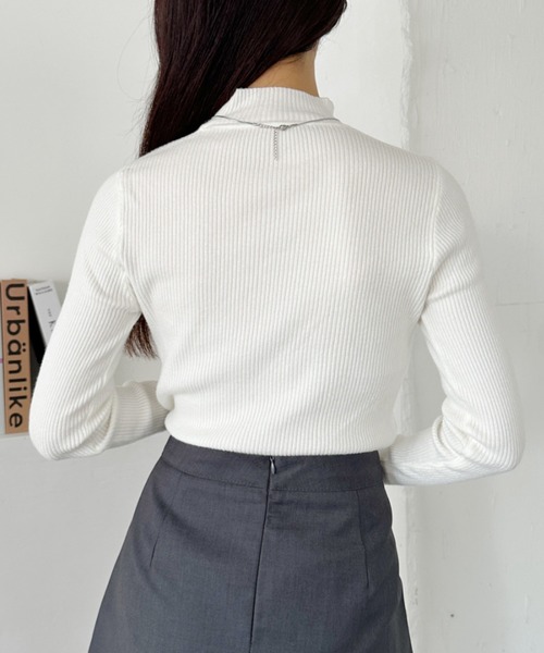 CLEA（クレア）の「リブハイネックニットトップス（ニット/セーター・レディース・アイボリー/ブラック/レッド/グレー/ブラウン/ライトピンク/ライトブルー/ホワイト・FREE）」の17枚目の写真