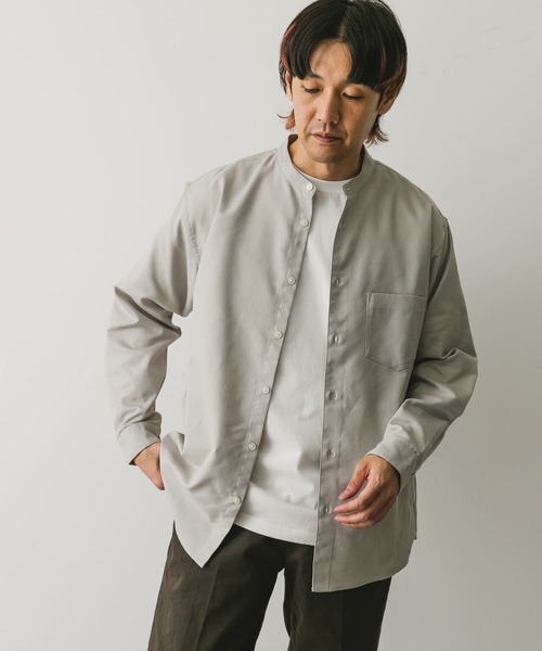 URBAN RESEARCH DOORS（アーバンリサーチドアーズ）の「『吸水速乾』セオアルファウールライクバンドカラーシャツ（シャツ/ブラウス・メンズ・グレー/ライトグレー/グリーン/ダークブラウン・MEDIUM/LARGE）」の14枚目の写真