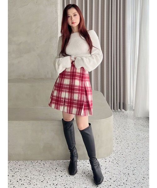 MERCURYDUO（マーキュリーデュオ）の「オフショルミニシャギーニット（ニット/セーター・レディース・グレー/レッド/アイボリー/イエロー・FREE）」の12枚目の写真